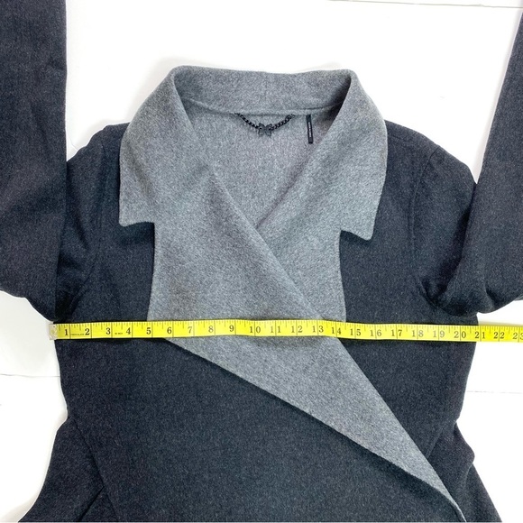 DAWN Levy Design Cashmere Blend Wrapped Coat in Color Block Charcoal Gray - Picture 7 of 10